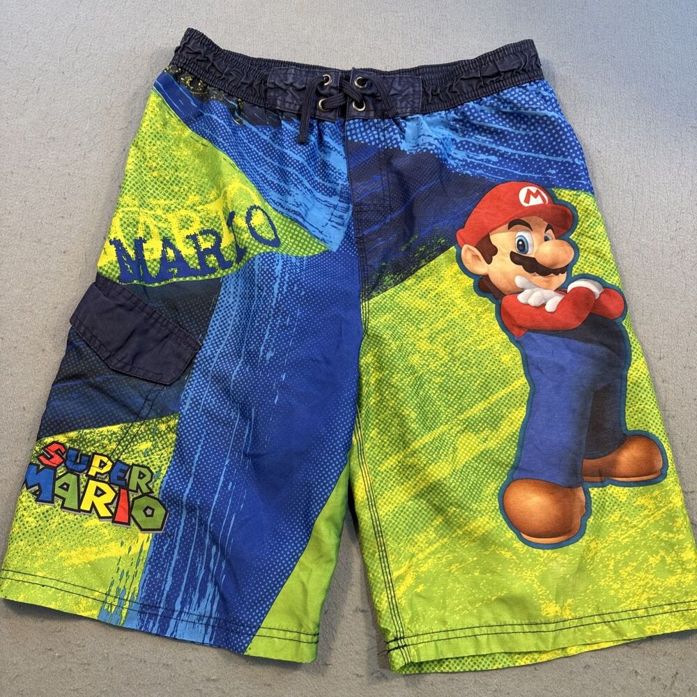 Super Mario Swimsuit Swim Trunks Boy's Size XL Nintendo Board Shorts Mario Luigi